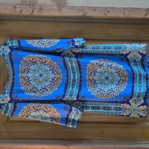 Laundry By Shelli Segal Vibrant Blue Multi Dress Beautiful Design Zip Closure 8
